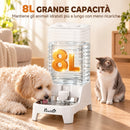 Distributore di Acqua per Gatti e Cani Automatico a Gravità 8 L 19,3x32,8x43,4 cm con Ciotola in Acciaio Inox e ABS Bianco      