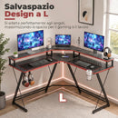 Scrivania da Gaming Angolare 128x128x88 cm con Supporto Monitor Gancio Cuffie e Portabicchieri Nero      