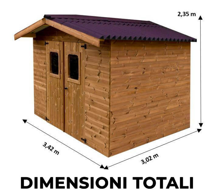 Casetta Box da Giardino 3,16x2,4 m Senza Pavimento in Legno Picea Massello 19mm Tetto a Lastre Therma