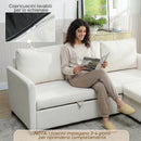 Divano Letto con Chaise Longue 192x148x86 cm con Vano Portaoggetti a Scomparsa Effetto Lino Bianco Crema      
