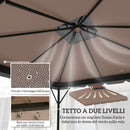 Telo di Ricambio Copertura per Gazebo 3x3 m a 2 Livelli con 8 Fori di Drenaggio in Poliestere Cachi e Marrone      