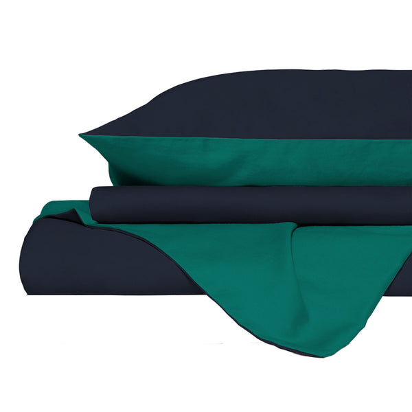 online Copripiumino con Sacco e Federe in Tinta Unita Double Face Linea Vera Blu Scuro e Acqua