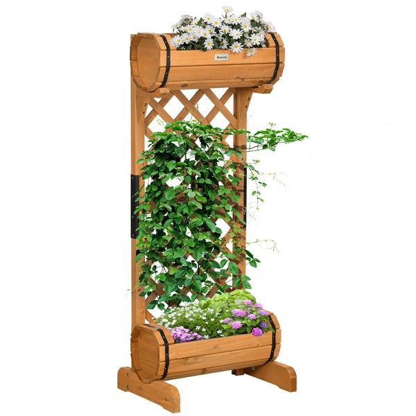 Set 2 Fioriere da Esterno a Mezza Botte 45x35x112 cm con Grigliato per Rampicanti in Legno di Abete Marrone sconto