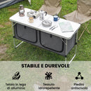 Mobile da Campeggio Pieghevole 120x47x70 cm Piano di Lavoro e Credenza in Alluminio MDF e Tessuto Oxford Argento      