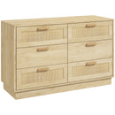 Cassettiera 6 Cassetti Stile Boho 110x40x69 cm in Legno e Rattan Rovere      