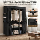 Armadio in Tessuto Salvaspazio 130x45x167 cm con 3 Aste 3 Ripiani 6 Tasche Laterali Ante Antipolvere con Zip in Tessuto Non Tessuto Nero      