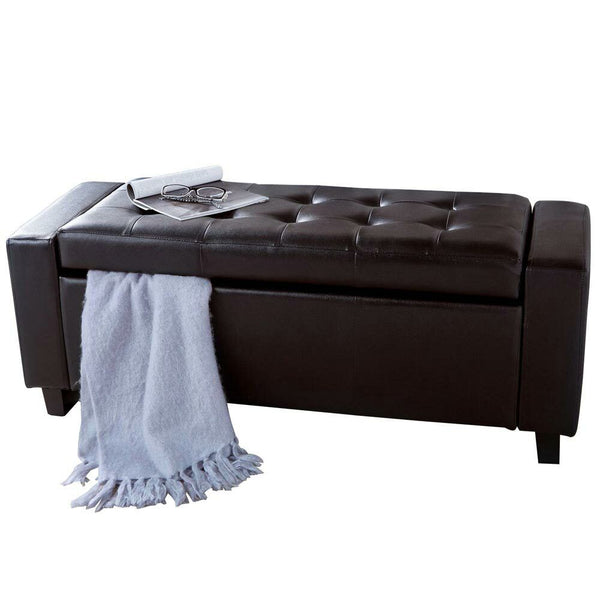 Cassapanca Pouf Contenitore Panca Fondoletto 110x40x40 cm in Legno e Eco Pelle Marrone acquista