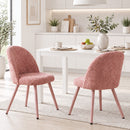 Set 2 Sedie da Pranzo 51x54x84 cm con Seduta Imbottita e Gambe in Metallo in Velluto Rosa      