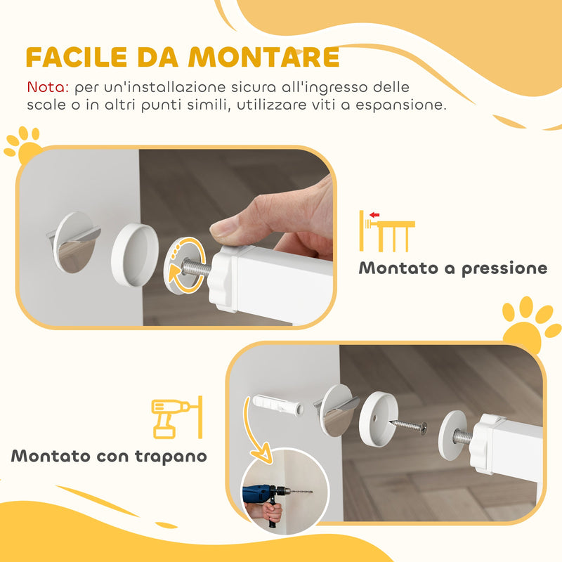 Cancelletto di Sicurezza con 2 Estensioni 76-104 cm Cancelletto Alto 106 cm Bianco   