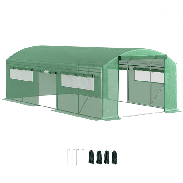 Serra a Tunnel 594x300x200 cm con 3 Porte Avvolgibili e 6 Finestre in Acciaio Zincato e PE Verde online