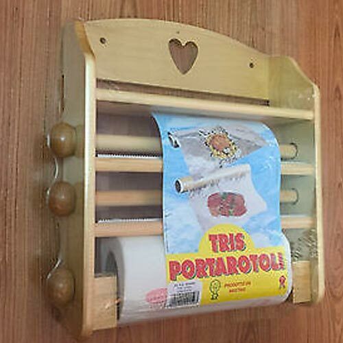 acquista Porta Rotoli Cucina Da Parete Legno Chiaro 3 Posti Intaglio Cuore + Rotolo Carta