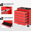Carrello da Lavoro con 5 Cassetti Porta Utensili 69x33x75 cm in Acciaio Rosso