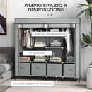 Armadio in Tessuto 10 Ripiani 4 Cassetti e Ante a Cerniera Grigio    
