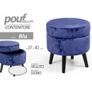 Pouf Contenitore Ø37x40 cm Sgabello Poggiapiedi in Tessuto Velluto Blu     