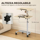 Tavolino Salotto ad Altezza Regolabile 60x40x72-93,5 cm con 4 Ruote in Truciolare e Metallo Rovere      