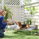 Brandina per Cani Rialzata 110x75x30 cm con Cuscino a L in Tessuto Grigio e Argento   