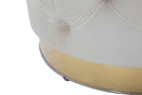 Puff Contenitore Rich Crema Ø55x42 cm in Legno Spugna Poliestere e Acciaio Crema e Oro