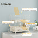 Gabbia per Criceti a 2 Livelli 44,5x28x44 cm 3 Porte Ruota e Tubi in Acciaio e PP Crema e Bianco  