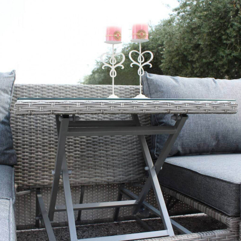 Divano con 2 Pouf Perù con Cuscini in Wicker Grigio