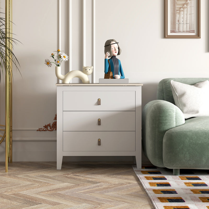 Cassettiera per Camera da Letto a 3 Cassetti 80x40x78,5 cm con Maniglie in Finta Pelle in Legno Bianco  