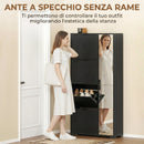 Scarpiera con Specchio 82x30x168 cm 4 Cassetti Ribalta e Armadietto 2 Ante in MDF Nero      