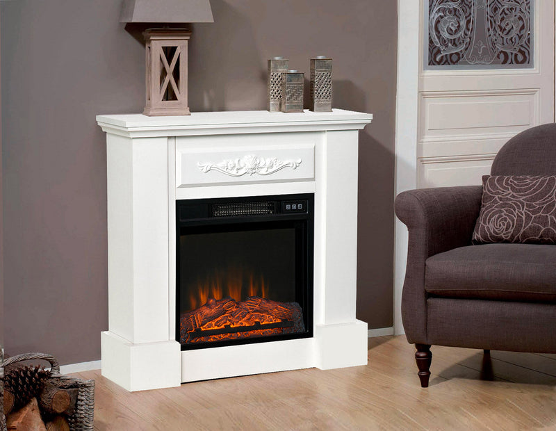 Camino Elettrico da Pavimento 81x29x76 cm Effetto Fiamma 2000W Versaille Bianco