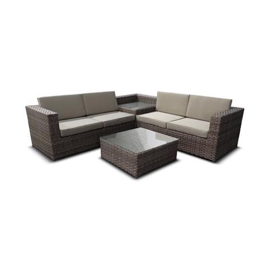 Garten-Lounge-Set aus PVC-Rattan-4-Sitzer-Sofa und 2 braunen Taddei Izar-Couchtischen online