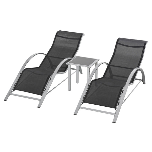 prezzo Set mit 2 Liegestühlen und Gartentisch aus Metall und schwarzem Stoff