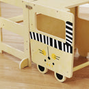 Torre Montessoriana per Bambini 2-5 Anni 3 in 1 Pieghevole 57x39x93 cm con Lavagna Tavolo e Sedia a Forma di Gatto in Compensato      