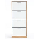 Scarpiera Salvaspazio 4 Ante a Ribalta 63x24x155h cm in Melaminico Venato a Rilievo Rovere e Bianco