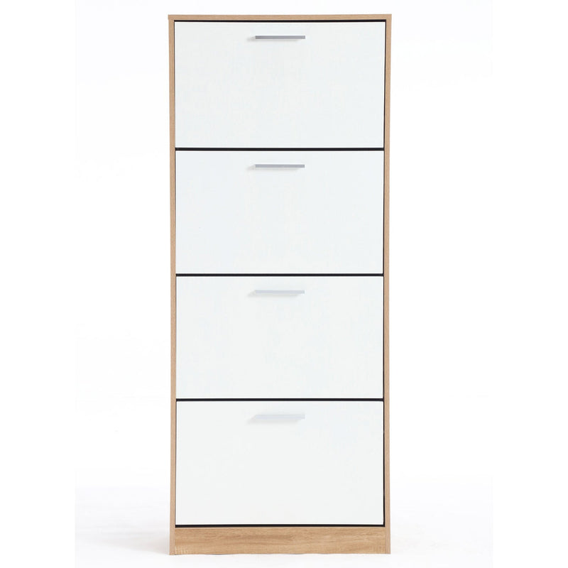 Scarpiera Salvaspazio 4 Ante a Ribalta 63x24x155h cm in Melaminico Venato a Rilievo Rovere e Bianco