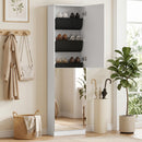 Scarpiera a Specchio 50x20x180 cm con 5 Ripiani in Tessuto non Tessuto e Mensola Inferiore in Legno Bianco      