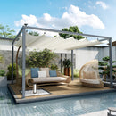 Gazebo Pergola da Giardino 400x300x230 cm  Tetto Retrattile con Luci LED e Fori di Drenaggio Bianco Crema  