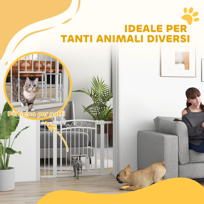 Cancelletto di Sicurezza per Animali con Estensioni 76-104x77cm Porta per Gatti Bianco 
