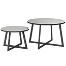 Set 2 Tavolini per Esterni Ø70x45 cm e Ø50x35 cm con Piano in Vetro Grigio   