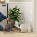 Lettiera per Gatti con Bordi Rialzati 60x40x28 cm in Acciaio Inox e PP Grigio Chiaro   
