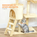 Albero Tiragraffi per Gatti 60x35x134 cm con Casetta Trespolo Piattaforme e 4 Topolini Appesi in Truciolato e Sisal Beige      