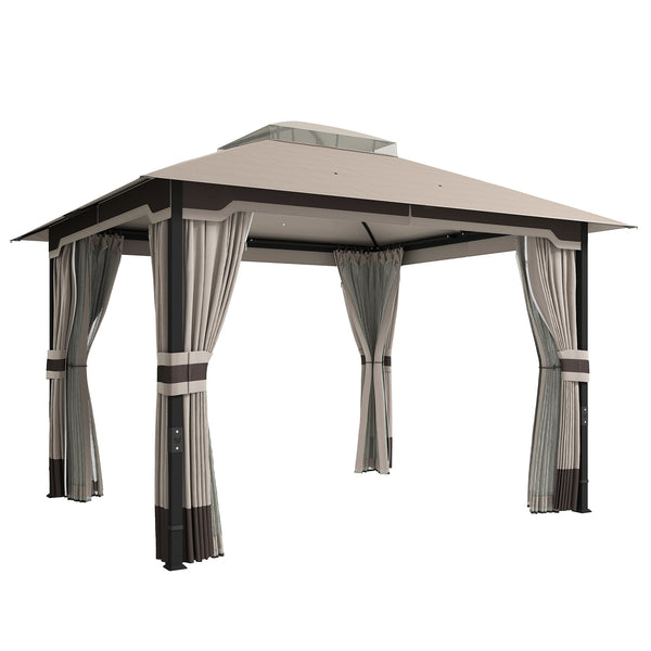 Gazebo da Giardino 360x300x279 cm con Zanzariera Tende e Tetto Doppio Strato in Poliestere Cachi online