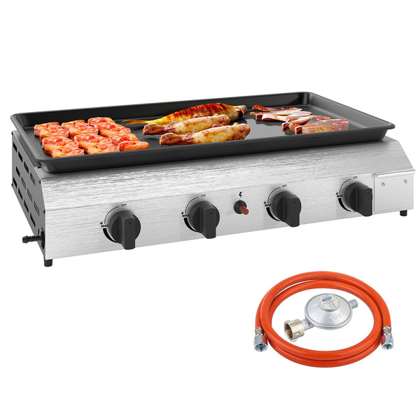 Piastra Barbecue a Gas 77x44,5x19 cm con 4 Bruciatori da 2,4 kw e Piano Antiaderente Argento sconto