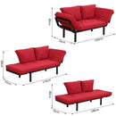 Divano Letto 2 Posti in Tessuto di Lino Rosso 166x70x80 cm 