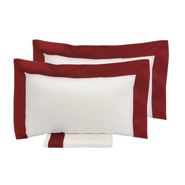 sconto Bettbezug für Doppelbett mit Tasche und Kissenbezügen in Satin Garrini Eveline Elfenbein/Bordeaux