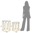 Tavolinetti da Caffé Oro Coppia Ø50x60-45x50 cm in Ferro e Vetro Oro