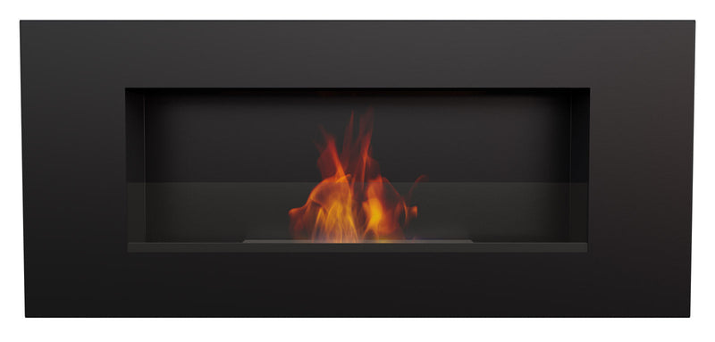 Camino a Bioetanolo da Parete 90x40 cm con Vetro o Senza Vetro Flig Huston 2 Nero