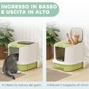 Lettiera Chiusa per Gatti a 2 Porte 40,5x52,5x42,5 cm con Vassoio Estraibile Paletta e Filtri Verde e Bianco   