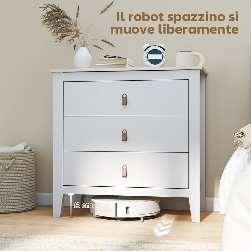 Cassettiera per Camera da Letto a 3 Cassetti 80x40x78,5 cm con Maniglie in Finta Pelle in Legno Bianco  