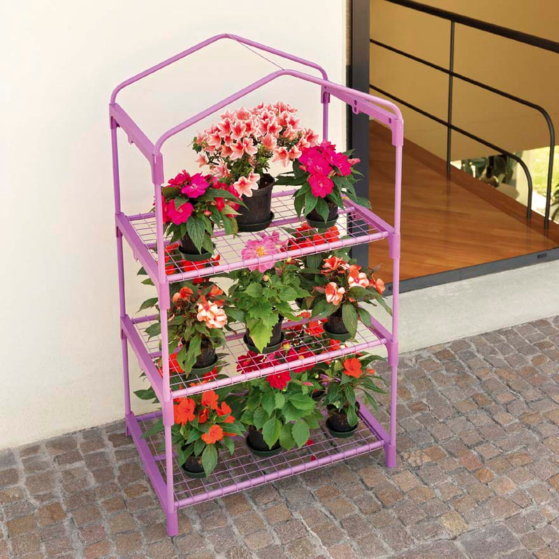 Serra da Giardino in Alluminio 3 Ripiani con Telo Rama Azalea Lilla