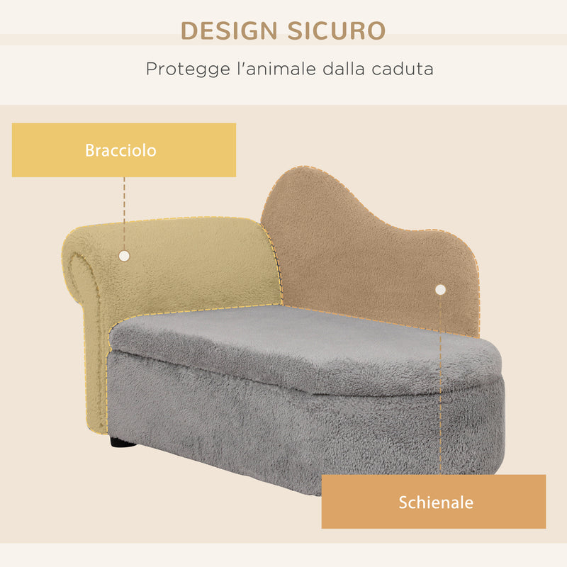 Divano per Cani e Gatti con Vano Contenitore 80x40x46 cm Rivestimento Vellutato Grigio Scuro