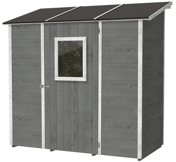 Gartenbox aus Holz für Werkzeuge 207 x 102 x 224 cm mit Tür und Fenster Ecla Grey prezzo