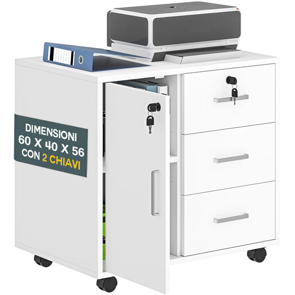 prezzo Cassettiera Mobile Ufficio Porta Stampante Salvaspazio 60x40x56 cm con Ruote Rivestimento in Melamina Bianco