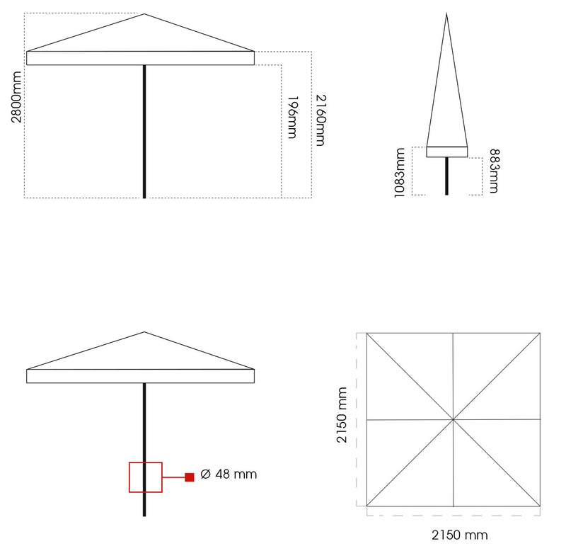Ombrellone da Giardino 2,2x2,2 m Palo Ø48 mm in Legno Telo in Acrilico Ecrù